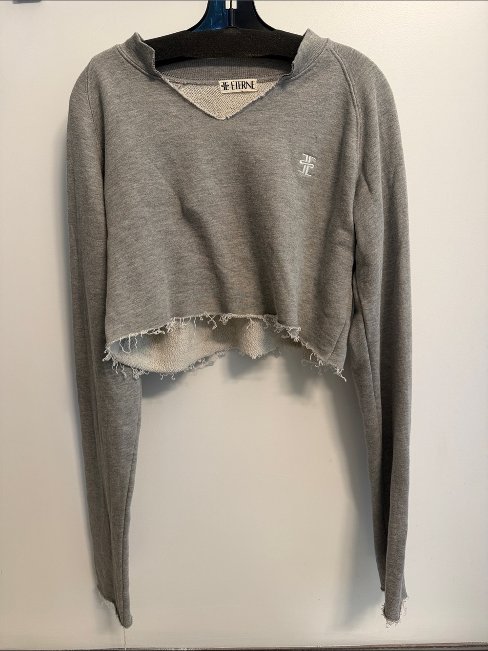 Eterne Cropped Distressed Sweatshirt in Gray